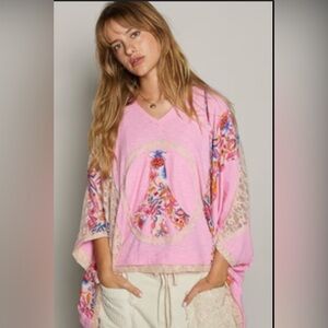 POL Pink Floral Peace Sign Top